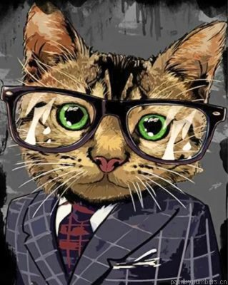 Nerdy Cat With Glasses Painting By Numbers.png