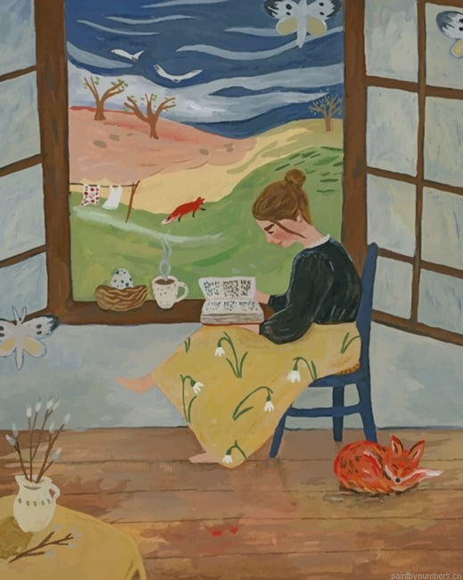 Nerdy Woman Reading A Book Painting By Numbers.png