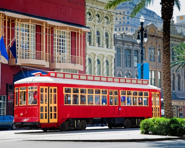 New Orleans Red Tram Cities Painting By Numberss.png