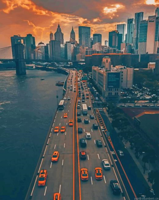New York Sunset Cities Painting By Numbers.png