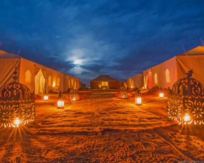 Night Lights In A Saharan Camp Deserts Painting By Numberss.png
