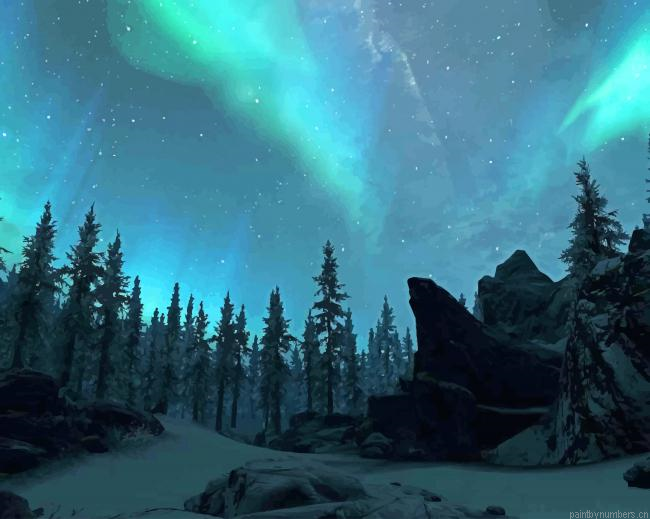 Northern Lights And Pine Trees Landscapes Painting By Numberss.png