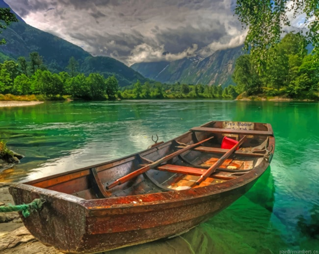 Norway River Boat Landscapes Painting By Numberss.png