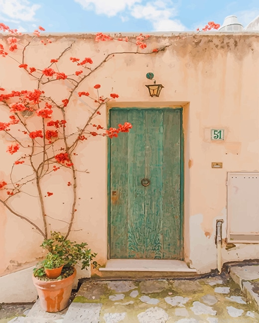 Old Wooden House Door Painting By Numberss.png
