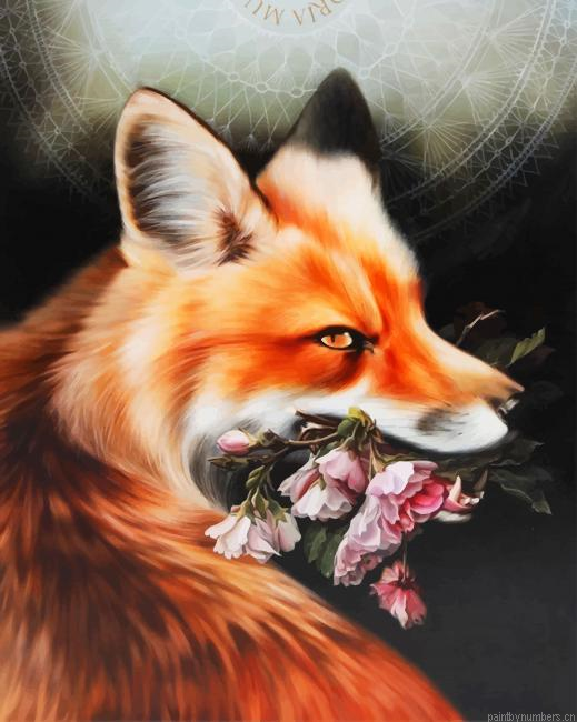 Orange Fox And Flowers Animals Painting By Numberss.png
