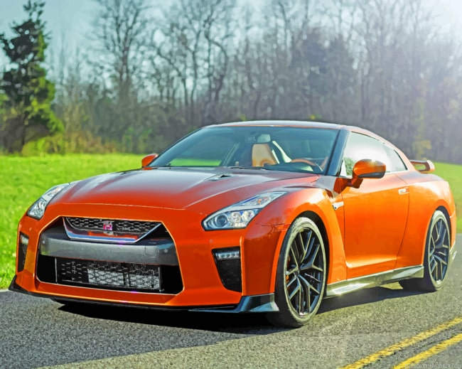 Orange Nissan Gtr Cars Painting By Numbers.png