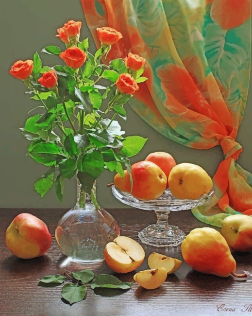 Orange Roses And Pear Painting By Numbers.png