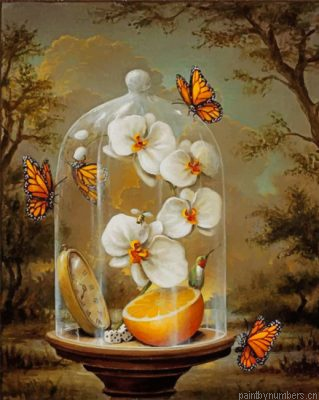 Orchid Flowers And Monarch Butterflies Painting By Numbers.png