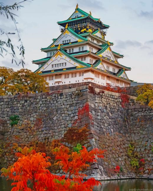 Osaka Castle Park Buildings Painting By Numberss.png