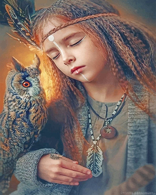 Owl Red Indian Girl Style Painting By Numbers.png