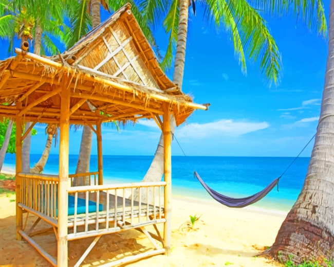 Palm Tree Cabana Seascape Painting By Numberss.png