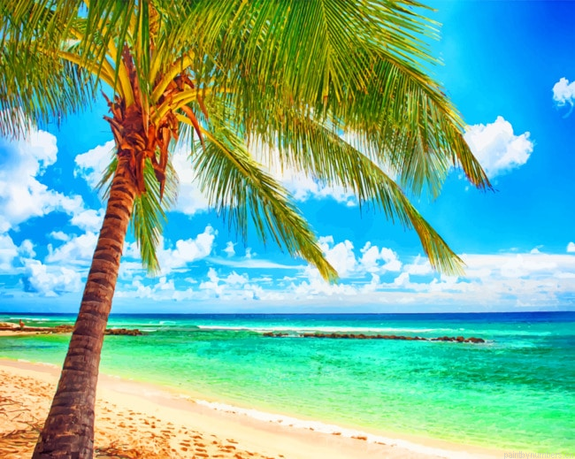 Palm Tree In Paradise Sea Beaches Painting By Numberss.png