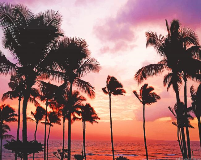 Palm Trees And The Sea Silhouette Painting By Numberss.png