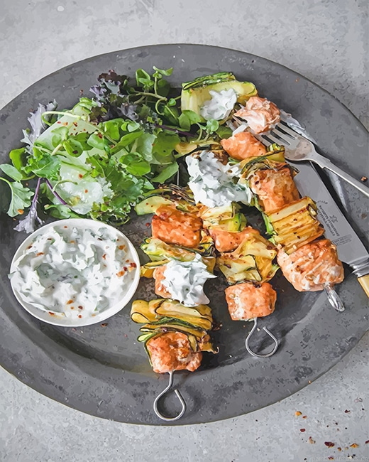 Paprika Lime Salmon Kebabs With Yoghurt Food Painting By Numbers.png