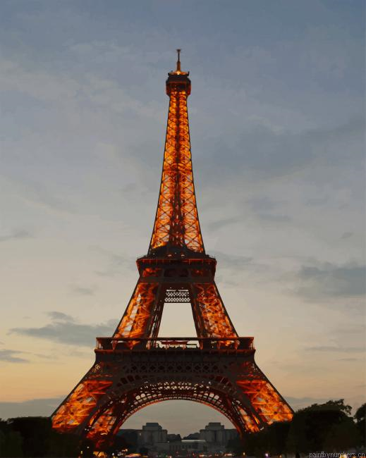 Paris Eiffel Tower In Sunset Landmarks Painting By Numberss.png