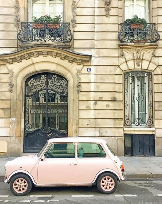 Paris Street Pink Vintage Car Painting By Numberss.png