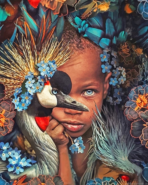 Peacock African Boy Arts Painting By Numbers.png