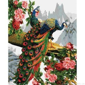 Peacocks In Flowered Tree Birds Painting By Numbers.png