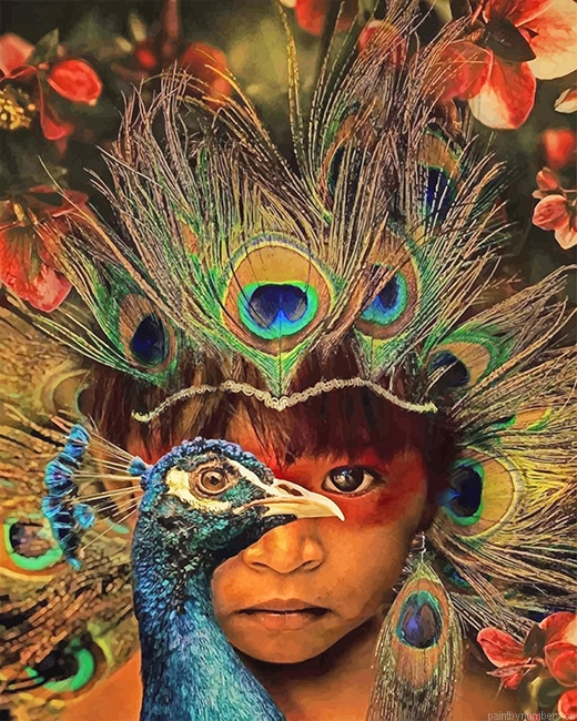 Peafowl Asian Little Boy Painting By Numbers.png
