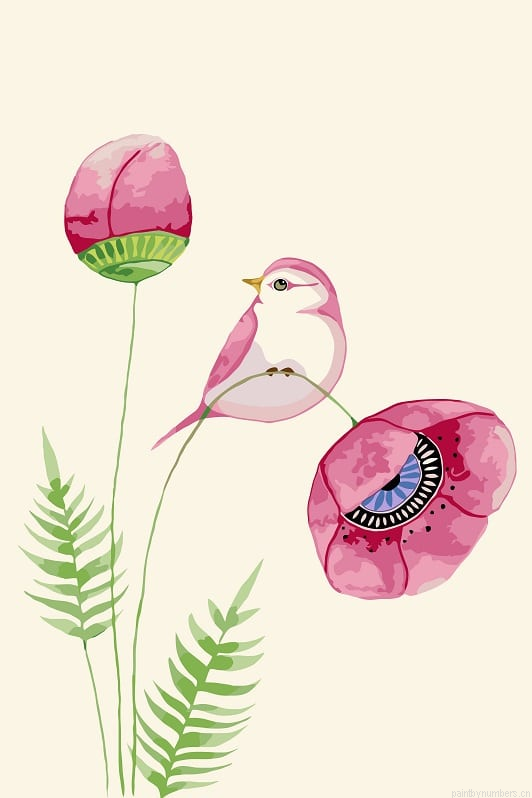 Peony Flowers And Bird Painting By Numbers.png
