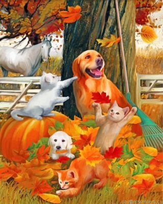 Pets Enjoying The Fall Painting By Numbers.png