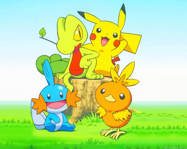 Pikachu And Treecko With Friends Painting By Numberss.png