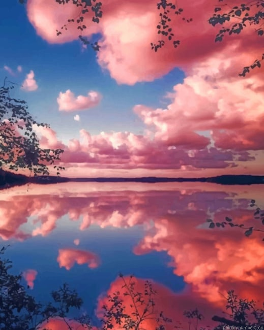 Pink Clouds Reflection Seascapes Painting By Numberss.png