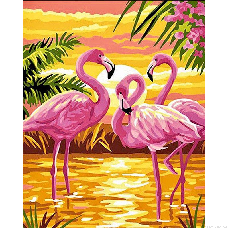 Pink Flamingo At Sunset Birds Painting By Numbers.png