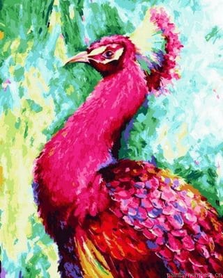 Pink Peacock Birds Painting By Numbers.png