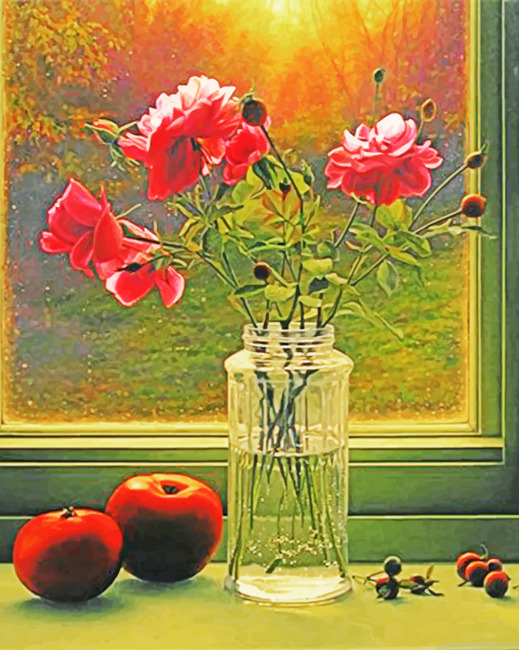 Pink Roses In A Bottle Painting By Numberss.png