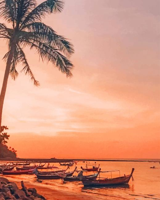 Pink Sunset In The Beach Seascapes Painting By Numberss.png