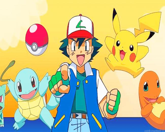 Pokemon Ash Ketchum And Pikachu Cartoons Painting By Numberss.png