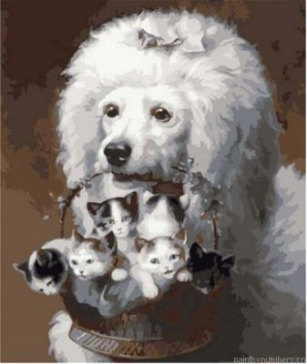 Poodle Dog With Cats Basket Painting By Numberss.png
