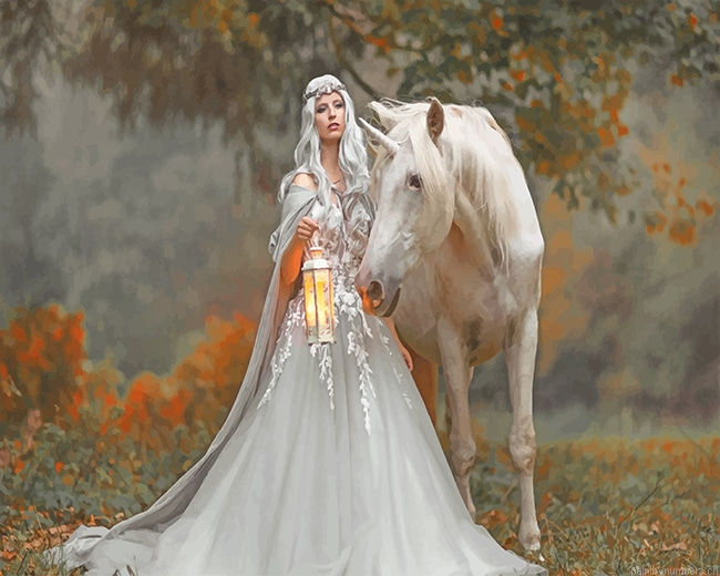 Princess With Unicorn Painting By Numberss.png