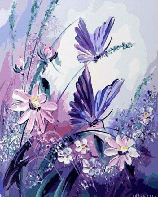 Purple Butterflies Insects Painting By Numberss.png