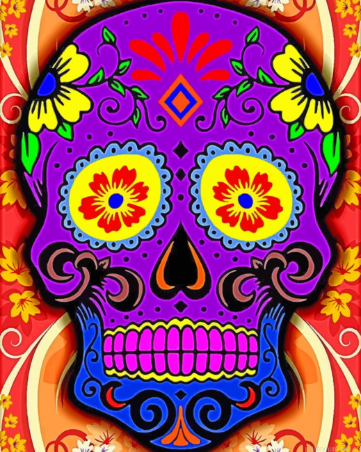 Purple Folk Art Skull Painting By Numbers.png