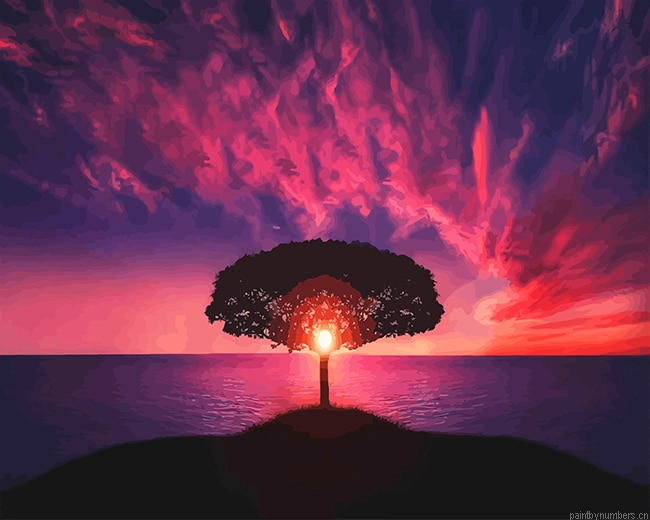 Purple Sunset Tree Silhouette Painting By Numberss.png