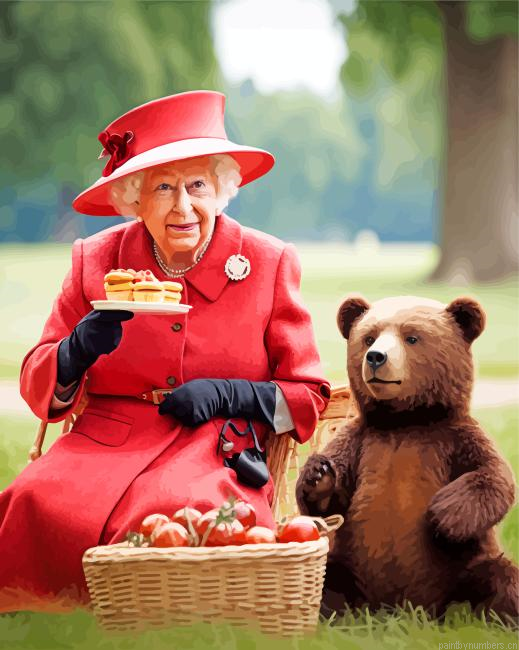 Queen Elizabeth And Baby Paddington Picnic Time Painting By Numberss.png