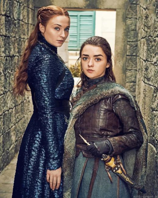 Queen Sansa And Arya Game Of Thrones Actors Painting By Numbers.png