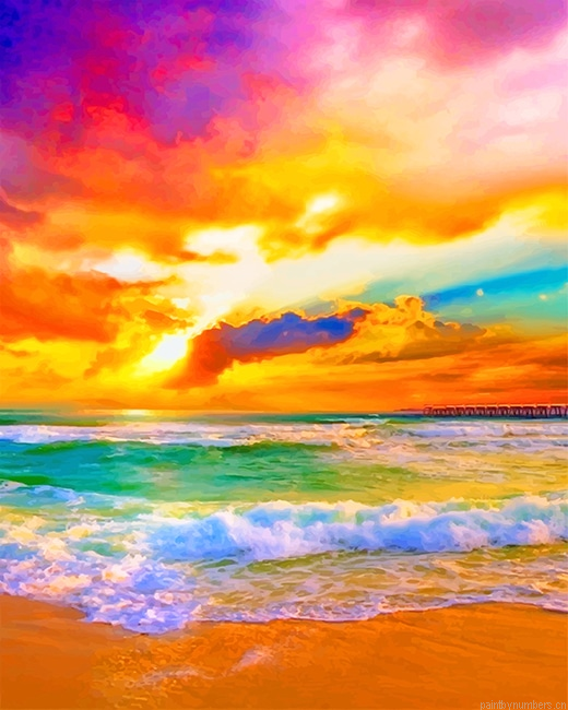 Rainbow Beach Sunset Seascapes Painting By Numberss.png