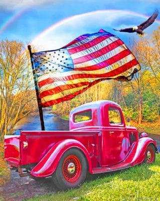 Red American Truck And Flying Eagle Painting By Numberss.png