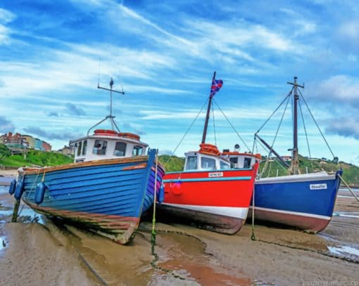 Red And Blue Boats Tenby Port Painting By Numbers.png