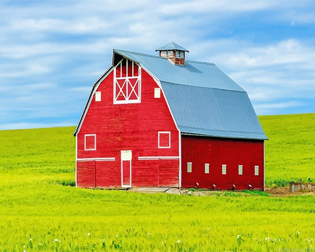 Red Barn In Field Painting By Numberss.png