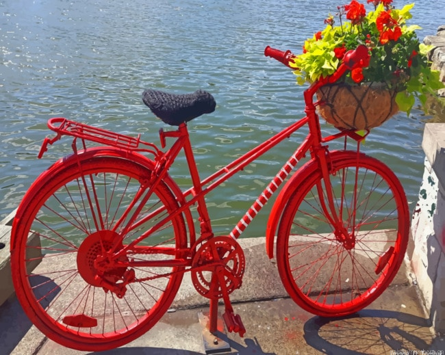 Red Bicycle Near The Ocean Bikes Painting By Numberss.png