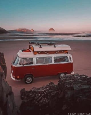 Red Campervan In The Beach Microbus Painting By Numbers.png