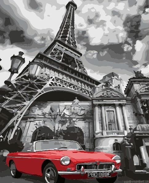 Red Car In Paris Cities Painting By Numbers.png