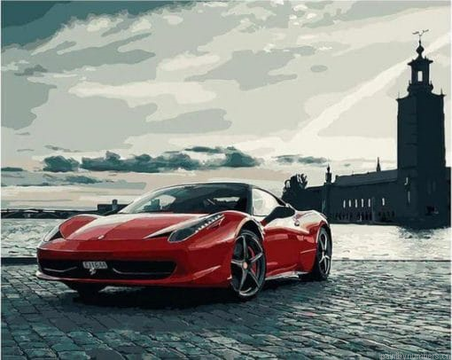 Red Ferrari Cars Painting By Numbers.png