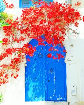 Red Flowers And Door Painting By Numbers.png