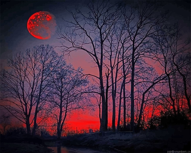 Red Forest Silhouette Landscapes Painting By Numberss.png