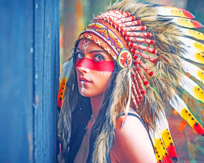Red Indian Women Painting By Numberss.png